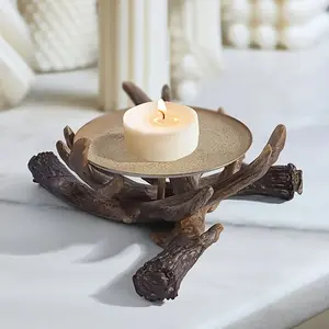 Style Iron Tree Branch Candle Holder - Multi-Arm Tabletop Decor with Natural Wood-Like Texture, Rustic Home Decor for Holidays, Anniversaries & Special Occasions
