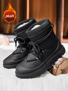 Men's Mid-Calf Snow Boots, Fall & Winter Fashion Shoes, Anti-Slip Wear-Resistant Leather Patchwork, Casual Outdoor Travel Boots, New Winter Boots