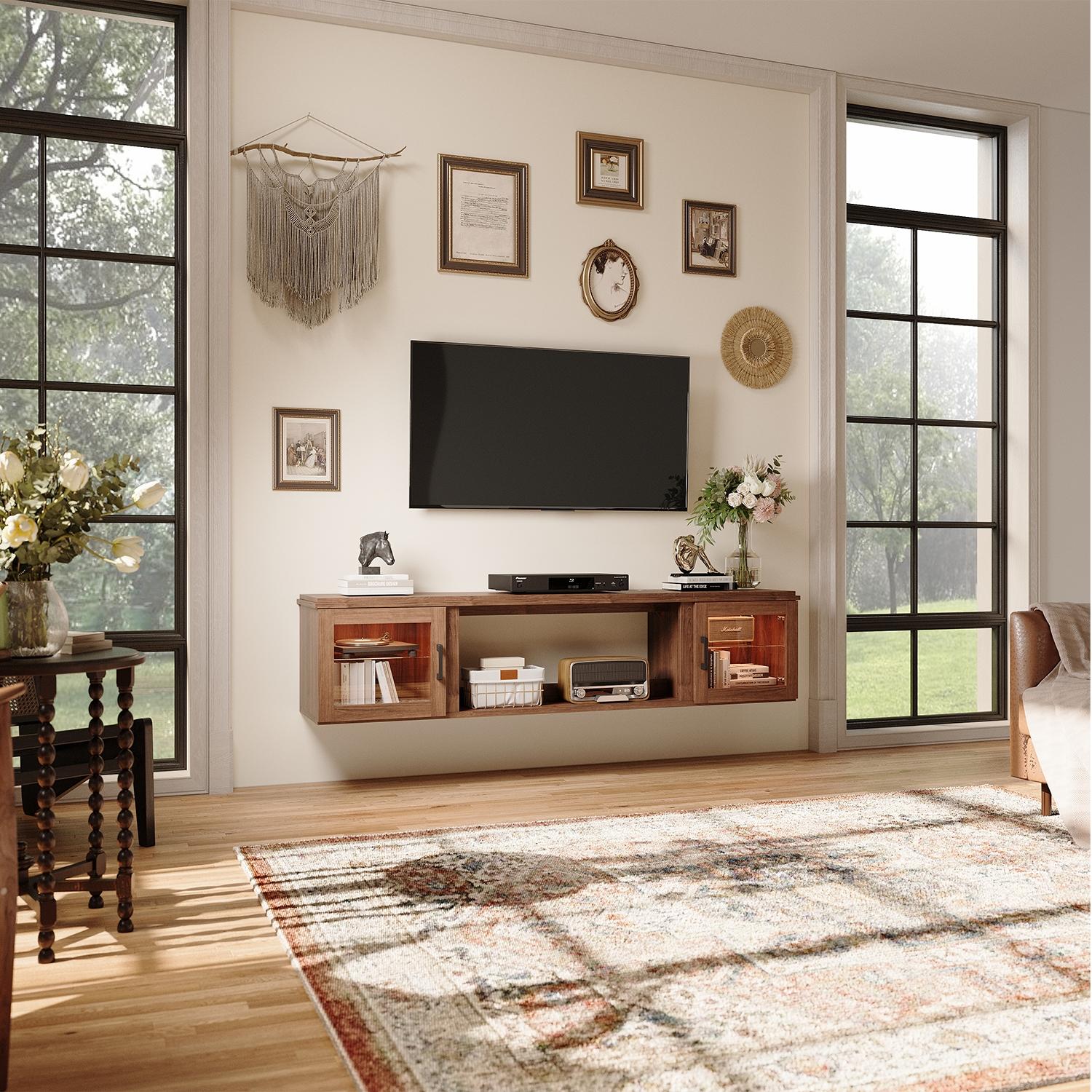 [TV STAND ONLY]oneinmil 70” Floating TV Stand | Large Storage Media Console with Adjustable Shelves | Wall-Mounted Entertainment Center for 80” TVs (220LBS Capacity)