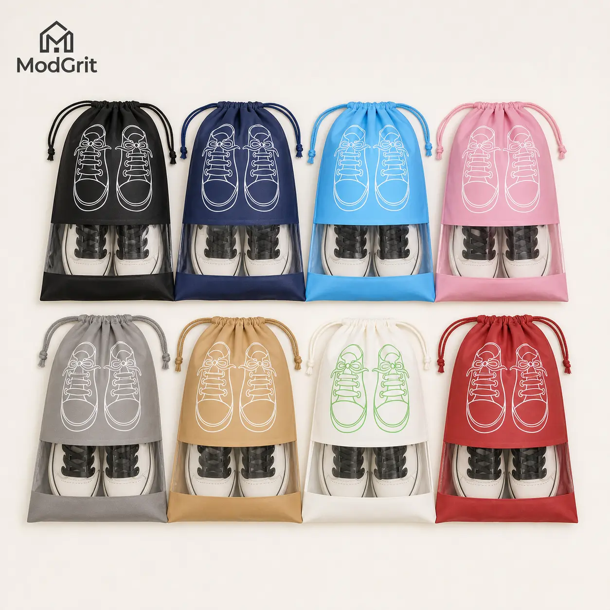 8-Pack Portable Travel Shoe Bags with Drawstring Closure, Pouch Included, 8 Colors, Travel Organizers for Camping & City Trips, Home Storage Bags
