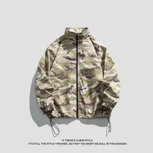 Camo print zip autumn funnel neck jacket Plus Size jacket lightweight windbreaker waterproof Tactical jacket