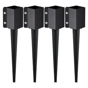 VEVOR Fence Post Anchor Ground Spike,  4 Pack 24 x 4 x 4 Inches Outer Diameter (Inner Diameter 3.5 x3.5 Inches), Metal Black Powder Coated Post Stake Ground, for Mailbox Deck Garden Railing