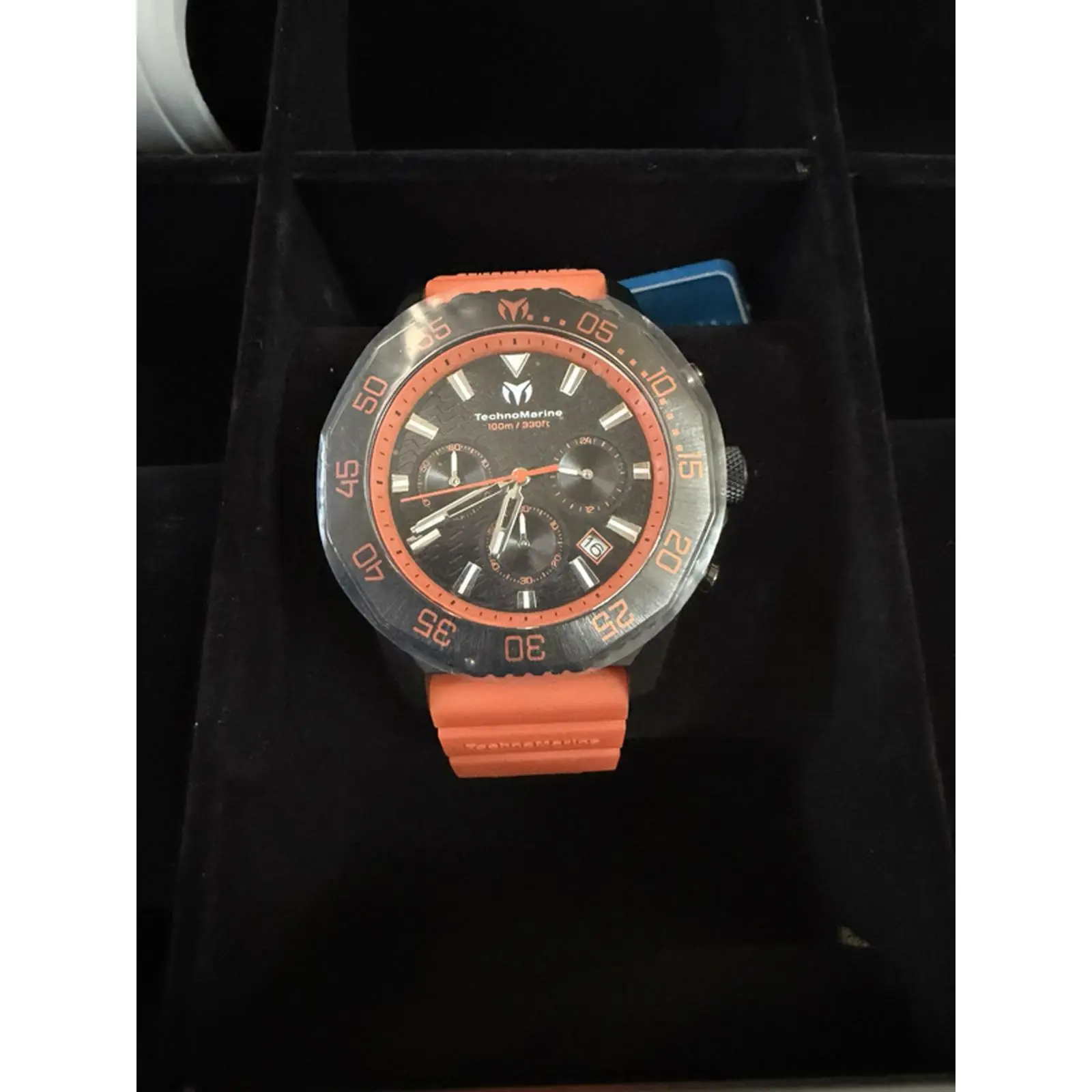 Technomarine Men's Maré Vivo Chronograph Watch TM-225076 Black Dial Orange Strap Sporty Design