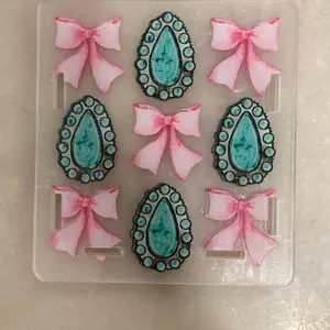 LIVE CLAIM Pen Holders with Elegant Teal Teardrop Accents and Pink Bow Details for Stylish Desk Organization
