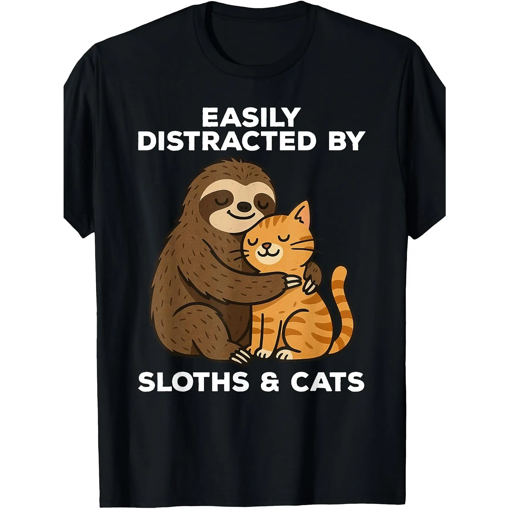 Humorous T-Shirt Featuring Sloths And Cats for Those Who Get Distracted Easily