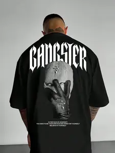 Urban "Gangster" Balaclava Streetwear Shirt | Men’s Gothic Lettering Statement Top For Casual Outfits, Concerts, Festivals - Breathable Summer Top For Men, Streetwear Fash
