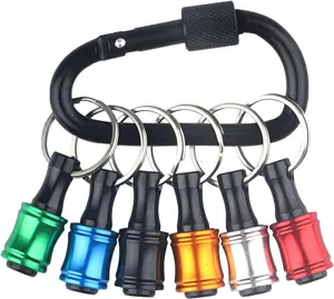 Portable 1/4" Hex Shank Aluminum Drill Screw Adapter Tools Set with Black Carabiner - 6 Counts Drill Holder Set for DIY Projects