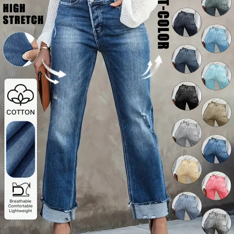 Women's Solid Color Jeans, Casual Comfy Denim Pants for Daily Wear, Ladies Bottoms for All Seasons, Casual Fitted Jeans