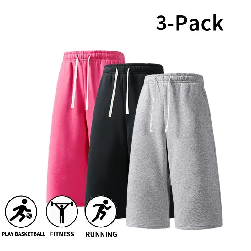 3-Pack Men’s Summer Sports Shorts – Breathable shorts made from a cotton blend fabric, suitable for running, workouts, fitness, and everyday casual wear; men’s shorts length is 7/8. lounge comfortable Gym Short Soft Breathable Shorts