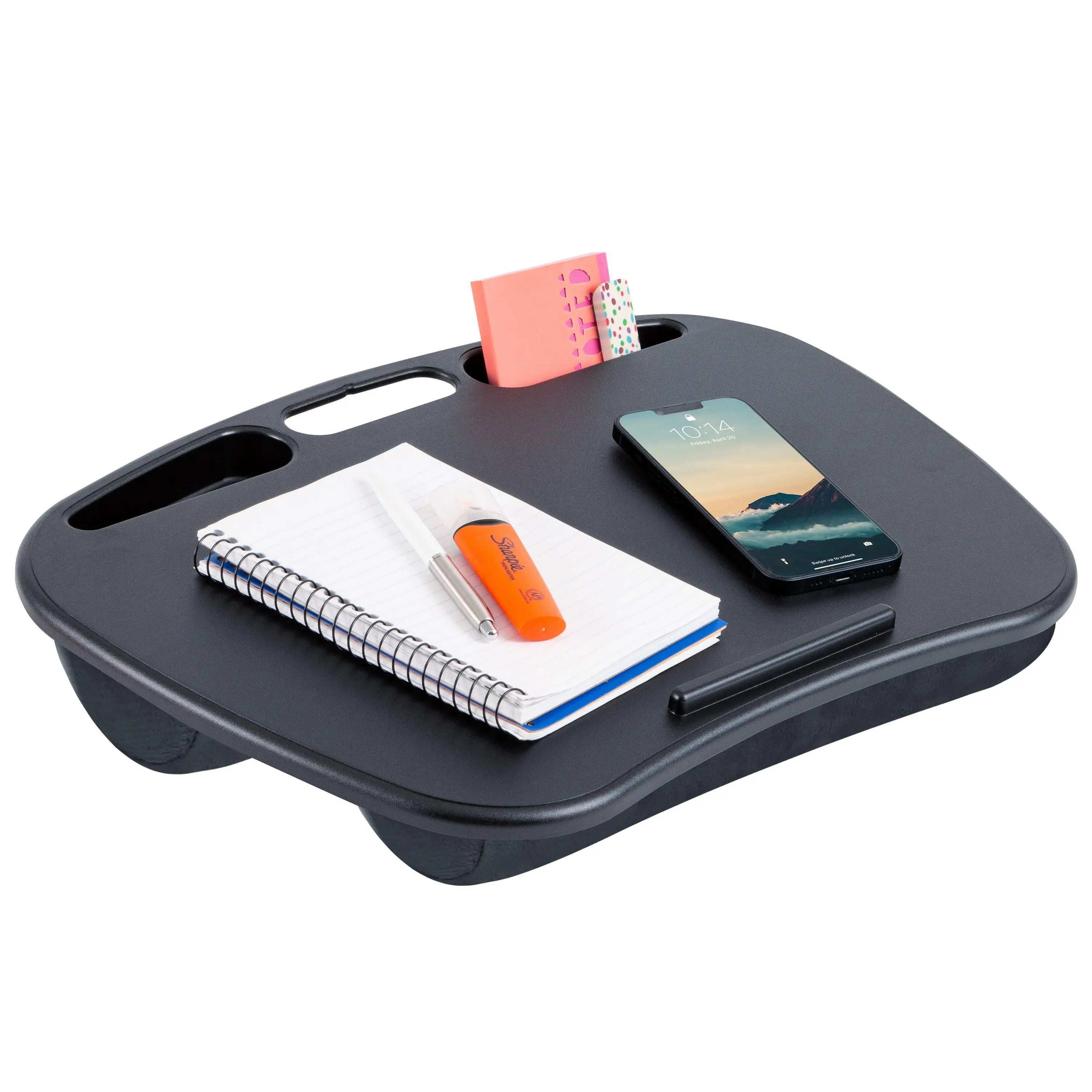 LapGear MyDesk® Portable Writing & Computer Desk - Durable Modern Fully Assembled Rectangular Office Desk for Adults, Lightweight 1.26 lbs Handle Carry WFH Accessory (17.9 in x 13 in x 2.6 in), Microbead Cushion, Spot-Clean Design, Built-In Storage Wells