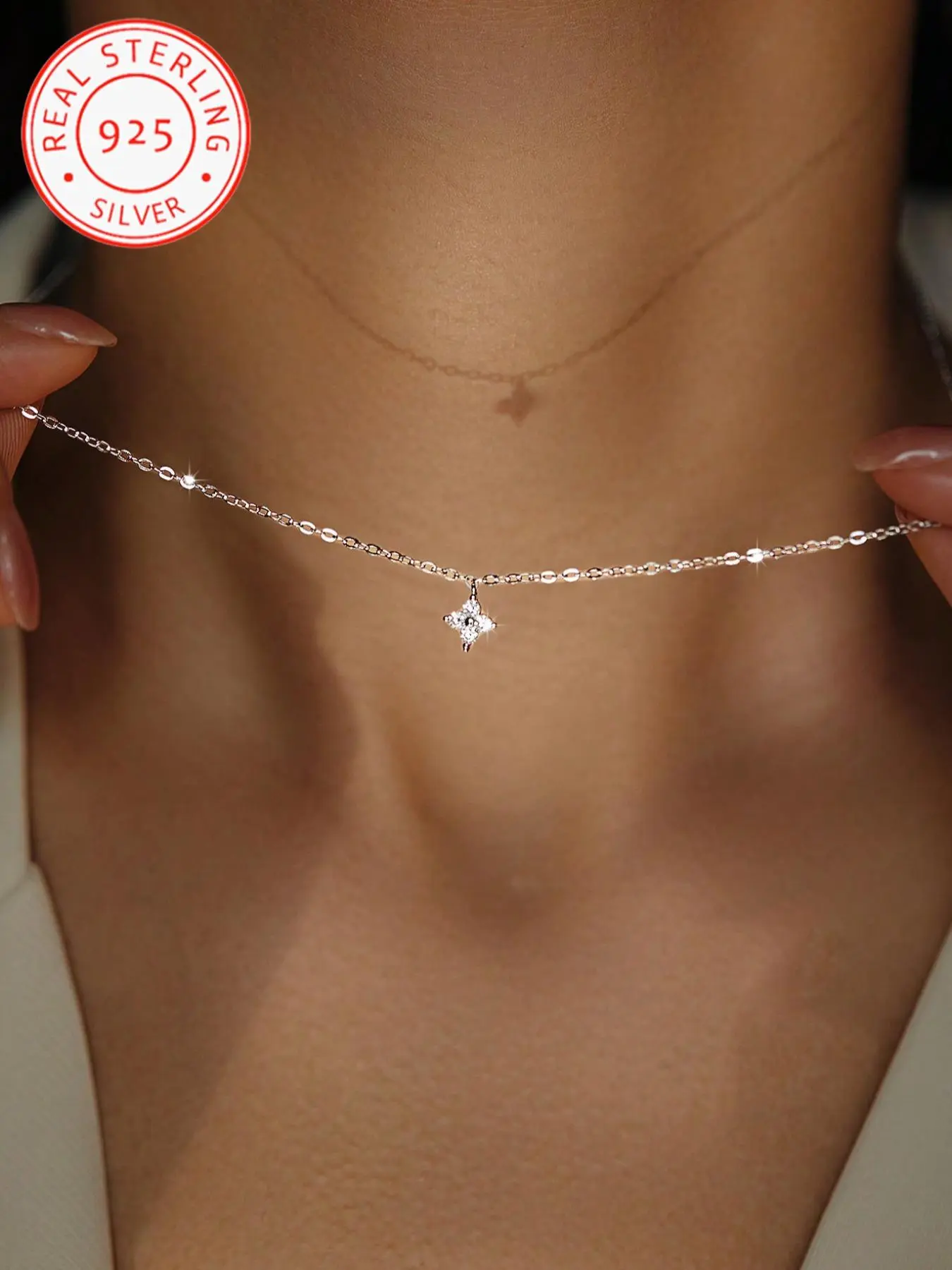925 Silver Color Mini Cute Luxurious Four Leaf Clover Pendant Necklace, High Quality Zircon Stone, Perfect for Everyday and Special Occasions, Elegant Gift Necklace