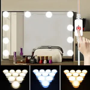 USB Lady LED Beauty Vanity Lamp Adjustable Lights 3Colors Switching Touch Sensor 5V Stepless Dimmable Professional Mirror Cabinet Light Indoor Dressing Table Bathroom Bedroom No Flicker Night Wall Lighting Rotating Shrink Wire 2/6/10/14Bulbs