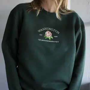 Washington Rhododendron Embroidered State Flower Crewneck Sweatshirt