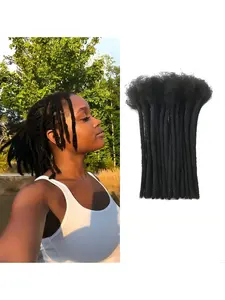 Loc Extensions Human Hair, 4-16 Inch 0.6cm Pencle Size Dreadlock Extensions Human Hair for Women Men Full Handmade Permanent Dreads Locs(Natural Black 10-100 Strands)