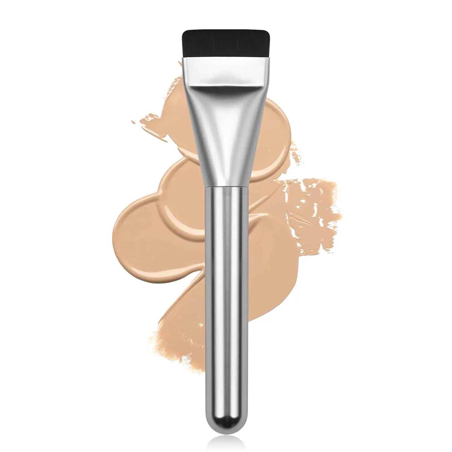 Flat Foundation Brush – Korean Makeup Spatula Facial Brush for Liquid Foundation, Premium Blending Brush for Cream Makeup (Silver)