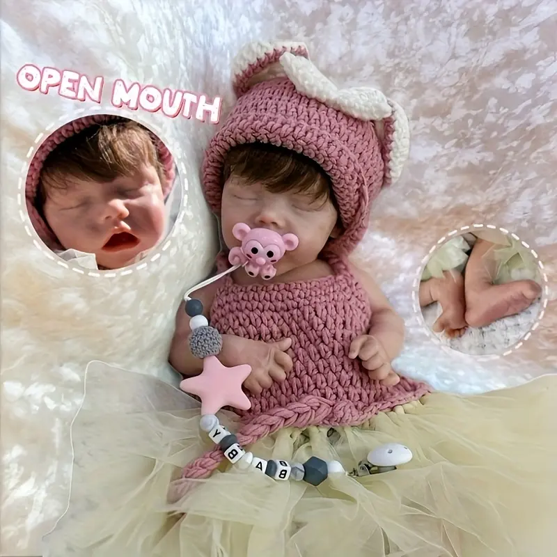 18-Inch/45cm Lifelike Genesis Reborn Girl Doll, Full Body Soft Solid Silicone, Handmade Painted with Visible Veins & Hand-Painted Eyebrow, Openable Mouth, 2.6kg Collectible Newborn Doll, Change Clothes for Her, Ideal Gift for Youngsters