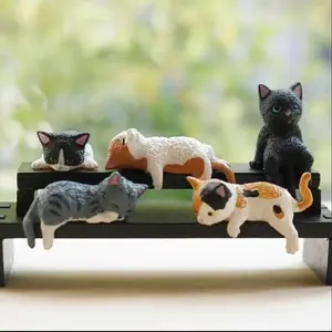 4-Piece/5-Piece Adorable Mini Cat Desktop Decor Set Resin Cat Figurines in Various Poses Ideal for Campus & Home Decor Cartoon Mini Car Ornaments Suitable for Cars, Refrigerators, Desks, Computers & Monitors (Includes Adhesive Pads)