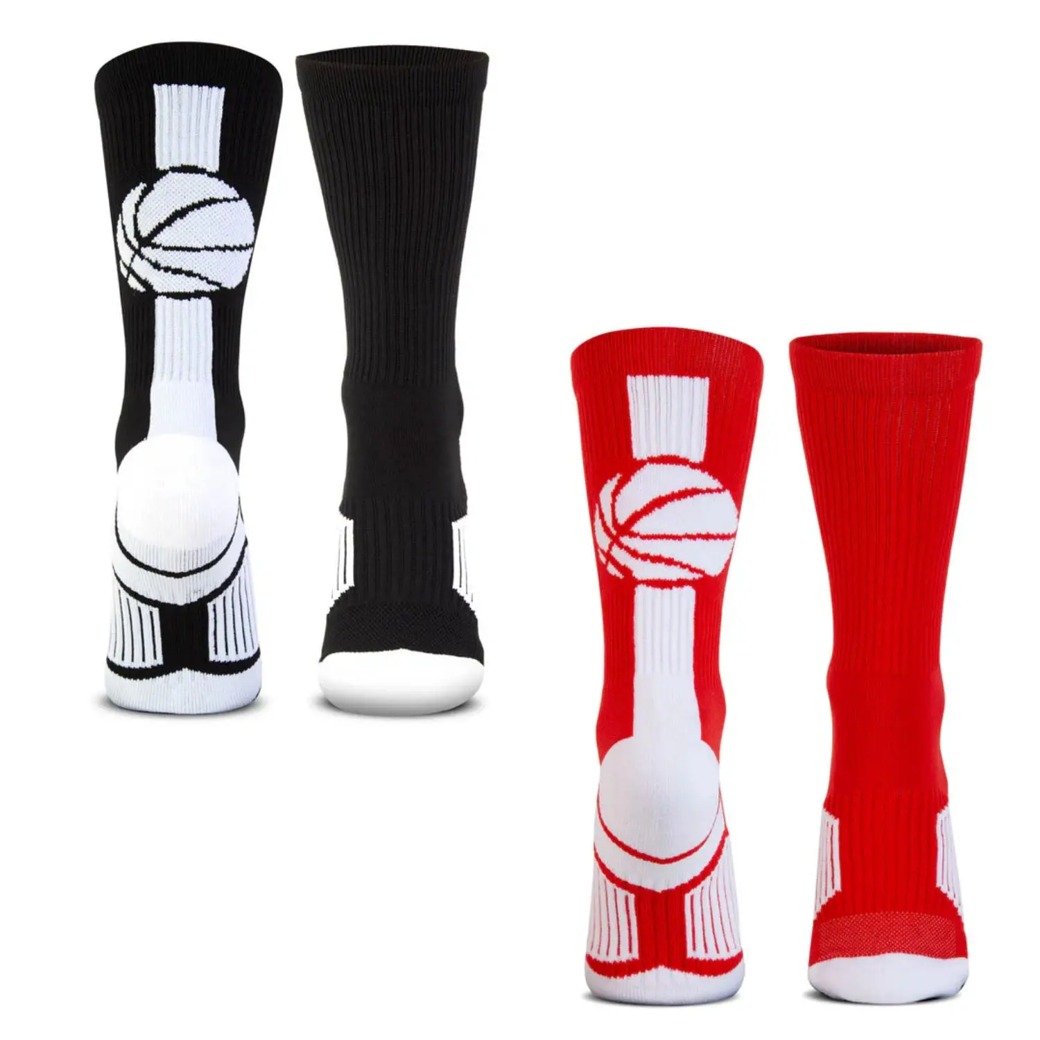 Woven Performance Basketball Crew Socks for Adults, 2-Pair Pack in 2 Styles, Cushioned with Moisture-Wicking & Arch Support, Two Styles