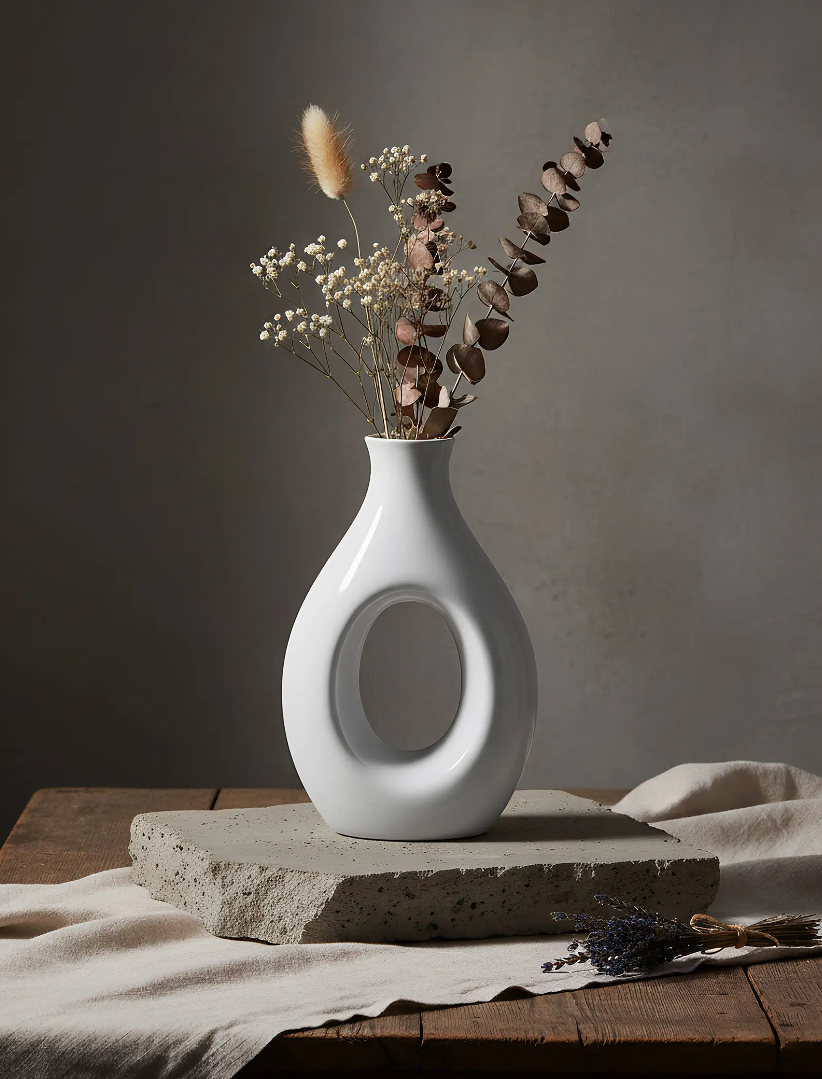 NiHome 7.9in Glossy Hollow White Ceramic Vase - Decorative Modern Minimalist Home Decor for Nordic Living Room, Dining Table, Elegant Flowers Holder, Gift for New Home, Wedding