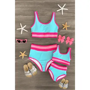 Mom & Me - Blue & Pink Stripe Bikini