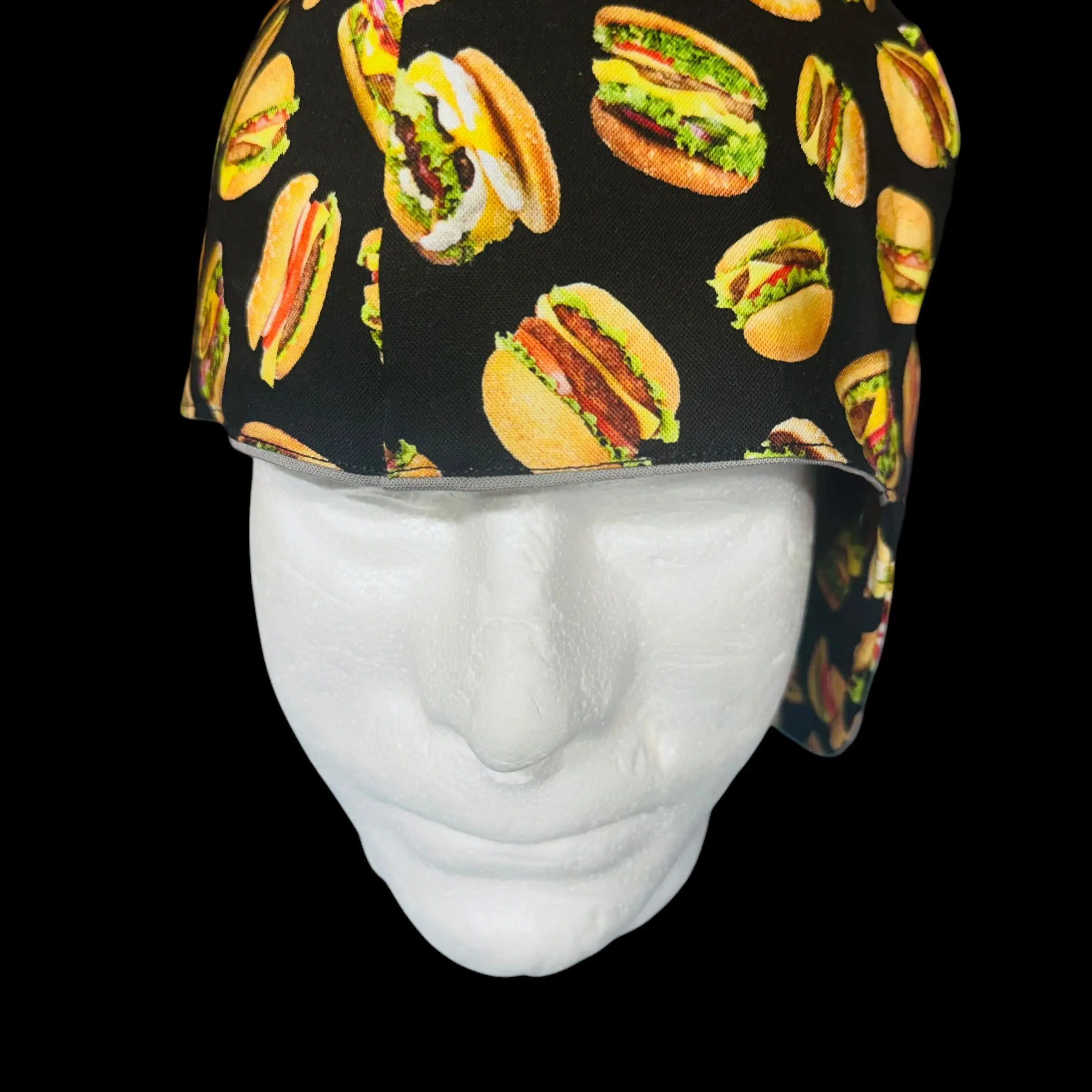 Burger Graphic Welding Cap, Fitted 100% Cotton Hat with Brim, Made to Order in Custom Sizes, No Elastic Fit, Burger Graphic Hats, Fashion, Basic