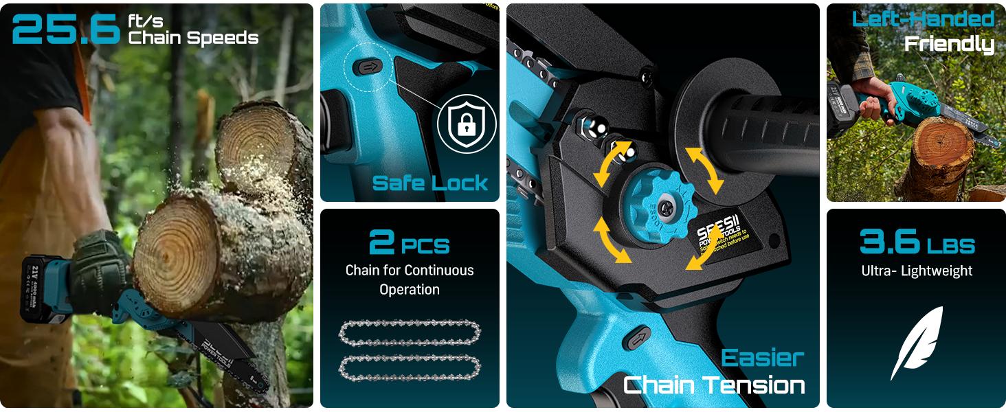 SEESII Mini Chainsaw Cordless, 8 Inch & 6 Inch Electric Chainsaw with 2 Batteries & Auto Oiler, 1000W Brushless Handheld Chain Saw for Tree Branch Wood Cutting, Garden Tools Gift for Men Dad Husband M8 Ace CS800  #NewArrival