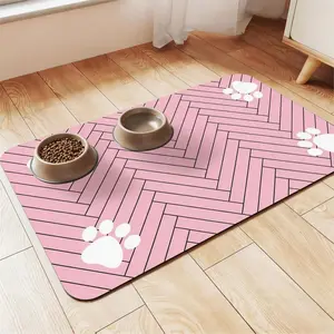 Bowl Feeding Mat for Dogs and Cats, Absorbent Quick-Dry Pet Placemat with Waterproof Rubber Backing, 12"x20" Striped Dark Gray Pet Food and Water Mat, Bowl Feeding Mats