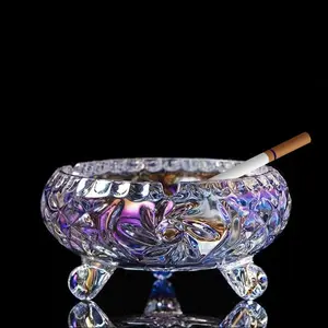 Glass Ashtray – Colorful Crystal Ash Tray Set for Outdoor & Indoor Use, Smokeless Decorative Ashtrays for Home, Office, Patio (Small Size)