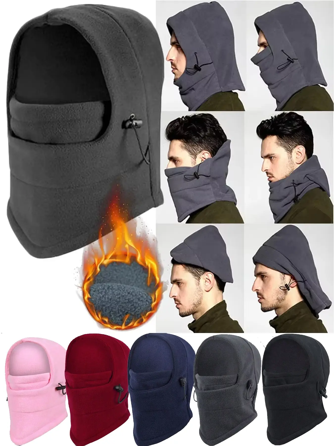 Unisex Sporty Beanie Slouchy Cap Waterproof Outdoor Hat Set, Multi-Functional Warm Cap + Mask + Neck Gaiter, Ideal for Cycling, Outdoor Activities, Fall & Winter Accessories