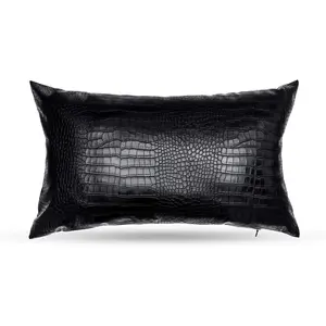 Black Crocodile Skin Faux Leather Pillow Cover - Sofa Cushion Ca - Decorative Modern Throw Covers for Living Room & Bedroom - 12x20 Inches - Black Pack of 1