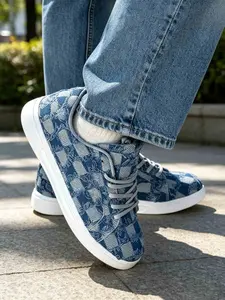 Couple Simple Solid Color Denim Blue Slip-On Shoes, Lightweight Breathable Flat Sneakers, Perfect for Daily Streetwear, Travel, and Casual