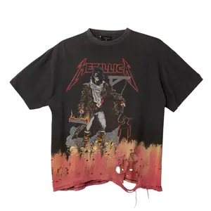 False Perception Vintage Metallica Reaper Logo Distressed Short Sleeve Tee Shirt Black Multi