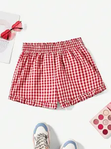 Women's Plaid Frill Trim Shorts, Summer, Casual Cute Style, Vacation, Daily Commute Wear, Comfortable and Stylish, Perfect for Everyday Use