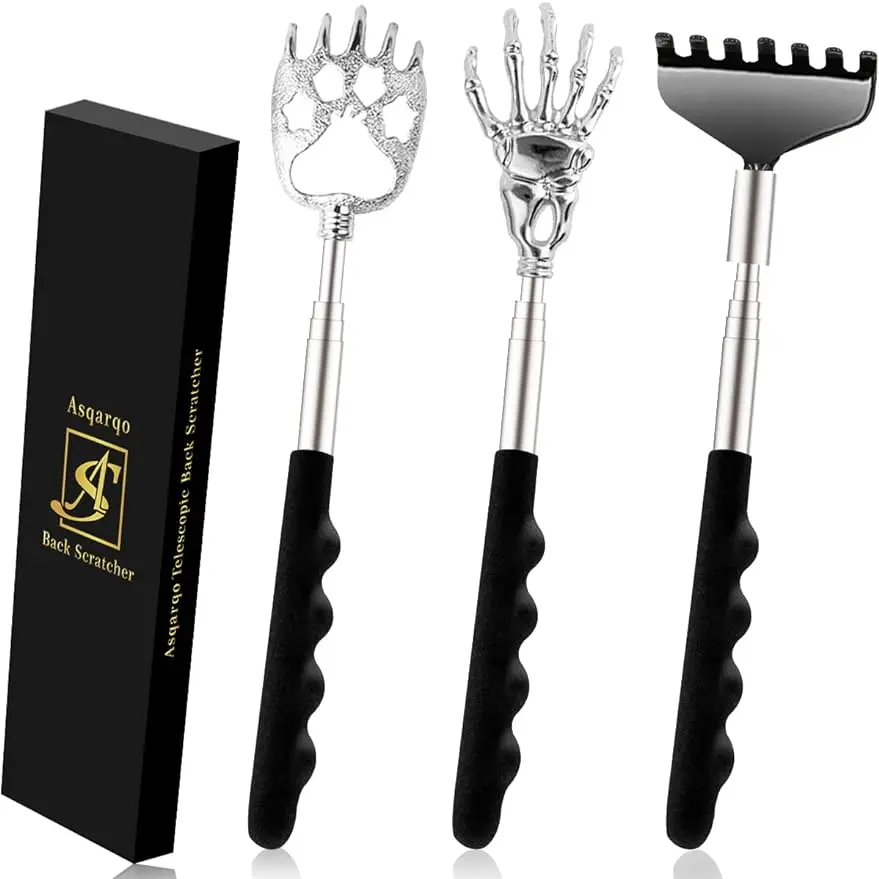 3-Pack Eco-Friendly Stainless Steel Adjustable Telescopic Back Scratchers, Different Designs with Pretty Box, Portable Body Care Massagers, Gifts for Men/Women, Friends - Father's Day, Thanksgiving Stocking Stuffers