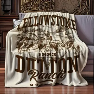 Mixed Colors Yellowstone Dutton Ranch Logo Flannel Blanket - Soft All-Season Comfort, Vintage Western Design with Cowboys & Horses, Multiple Sizes for Bed & Sofa, Blanket for Bed, Anti-Tear Durable Tearresistant Fabric  Warm Haven Textiles