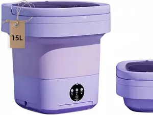Portable Mini Washing Machine, 15L Foldable Washer for Small Clothes, Baby & Underwear, Compact for Apartments, Dorms, Hotels - Purple