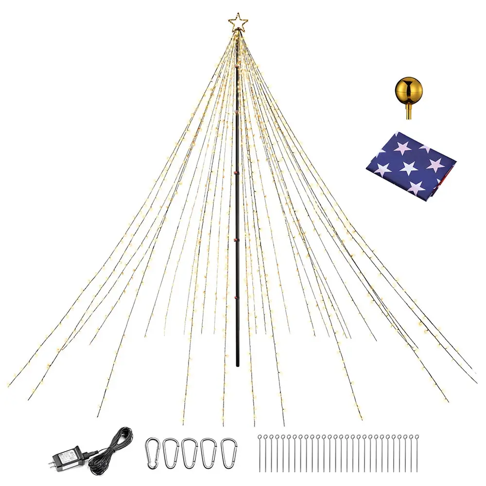 Yescom EZ GO 20ft Telescopic Flag Pole Kit w/ Christmas Tree Light Event Camping