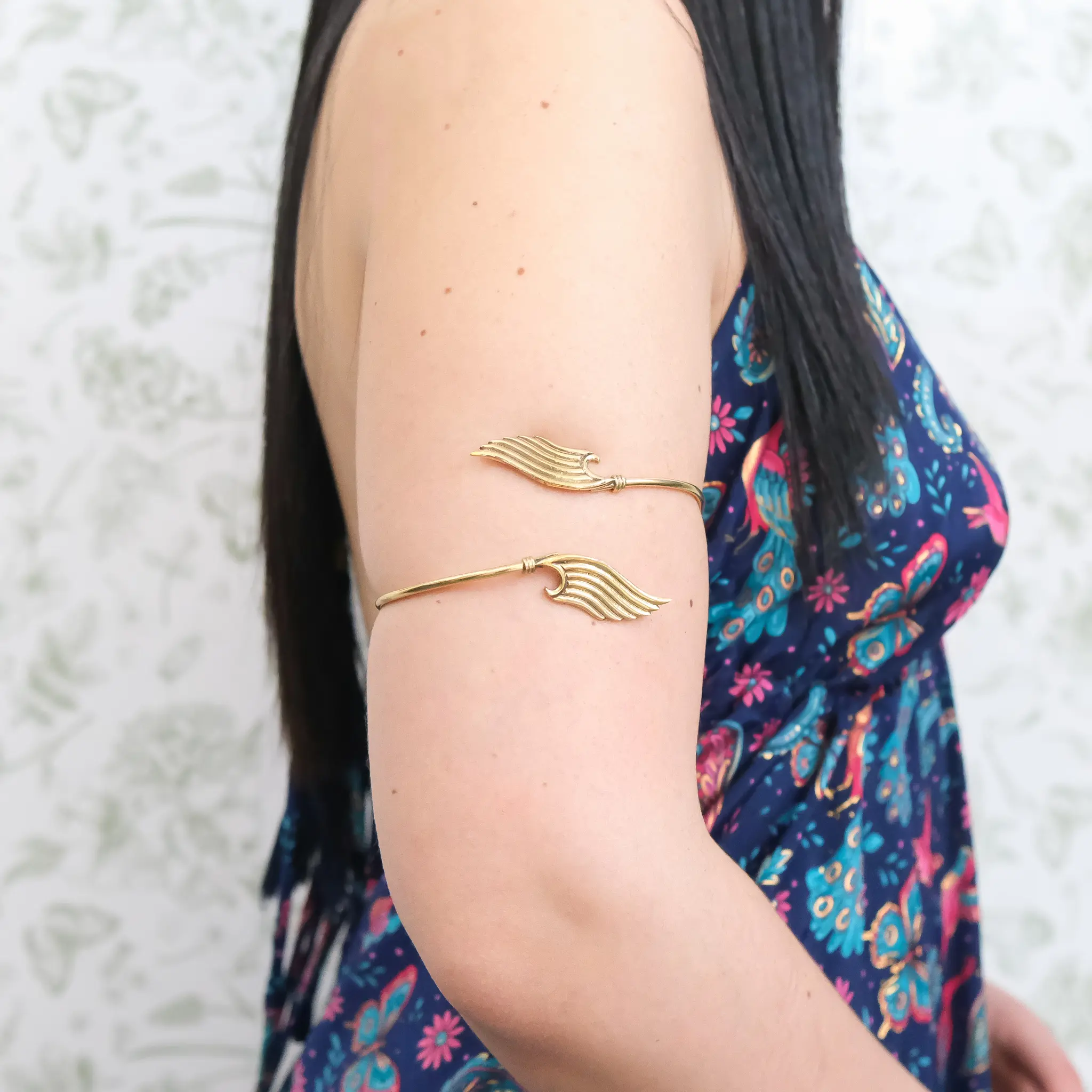 Gold Angel Wing Arm Cuff, Adjustable Upper Arm Bracelet, Boho Goddess Armlet, Fairycore Jewelry, Festival Arm Band