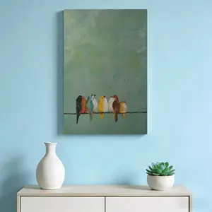 Colorful Birds on Wire Canvas Print – Aesthetic Wall Art with High Quality Print & Solid Wood Frame – Exquisite Home Decor, Ready to Hang