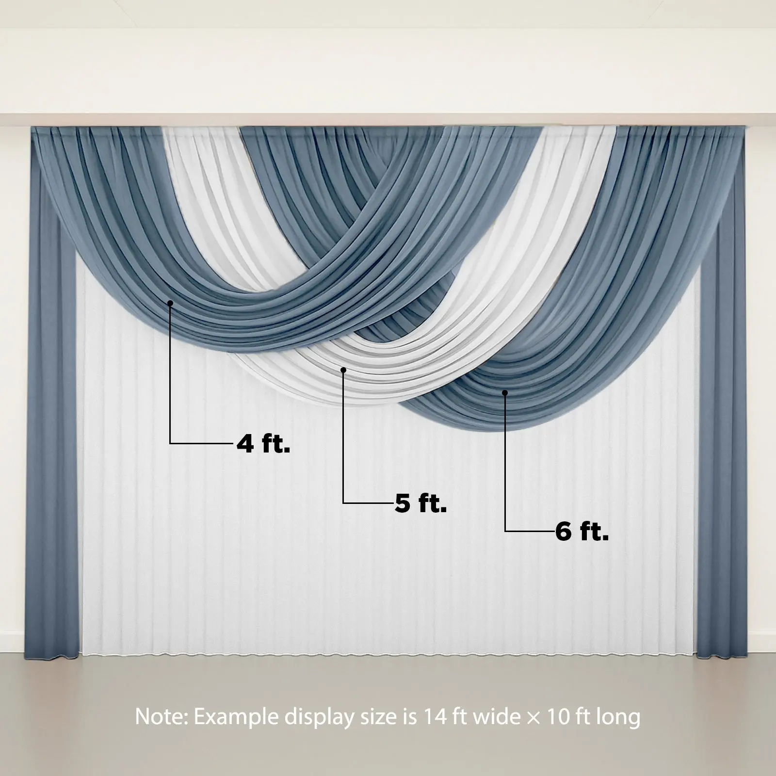 Sheer Chiffon Valance Curtain - 4x6 ft Size Single Panel, Dusty Blue Rod Pocket Top Voile Drape for Home Room Decor, House Decor, Wedding Venue Backdrop, Wedding Venues