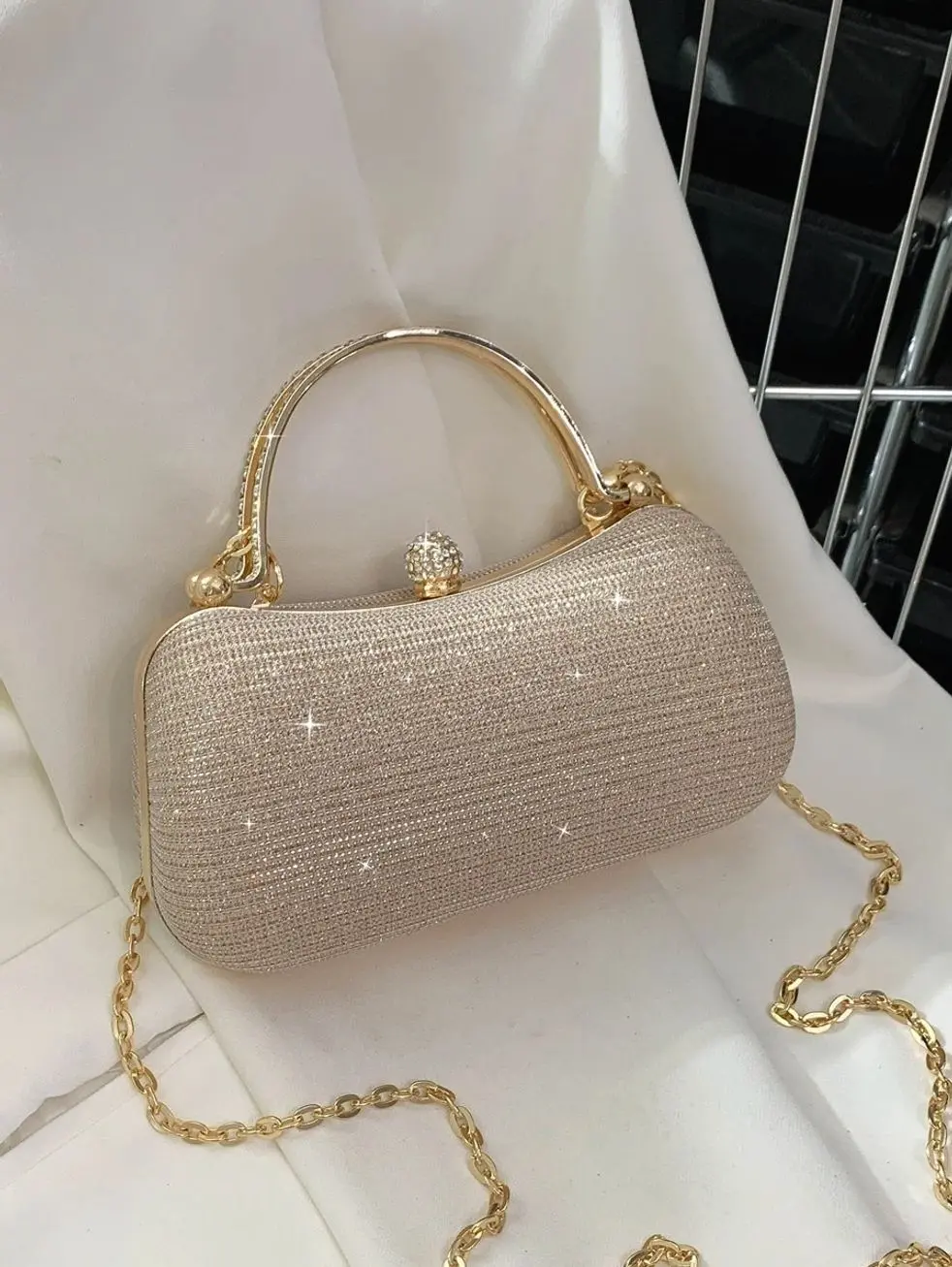 Women's Rhinestone Bucket Bag, Lightweight Mini Drawstring Handbag, Elegant Sparkly Evening Purse for Wedding, Bridal Party, Prom, Date Night, Business Casual & Special Events