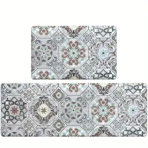 [Kitchen Rugs And Mats] 2pcs Set Kitchen Rugs and Mats Washable Kitchen Floor Mats TPR Backing Non Skid Kitchen Mats for Floor Runner Rugs Set for Kitchen Floor Front of Sink, Hallway, Laundry Room, Comfort Kitchen Mat for Standing, Home, Office, 17. 3"x