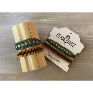 Game Day: Teal Green & Orange - Macrame String Bracelet Set