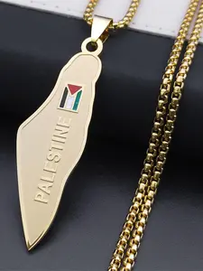 Palestine Map National Flag Necklace for Women Men Stainless Steel Gold Color Country Geography Chain Jewish Byzantine Chain
