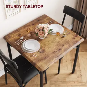 YJ-Garvee 3-Piece Dining Table Set for 2 with Upholstered Chairs, Square Rustic Brown Kitchen Table and Chairs, Ideal for Small Spaces, Apartments, Studios, and Cozy Dining RoomsRetro