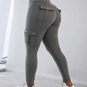 CHICME Women's  Butt Lifting Leggings with Flap Pockets High Waist Tummy Control Workout Cargo Leggings Yoga Pants