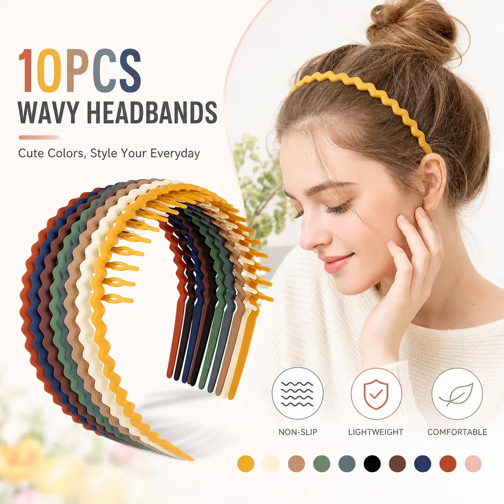Women's Plastic Teeth Comb Headbands (10 Pcs), Elastic Thin Non-Slip Sport Headbands, 2.5 cm Height, 4.9 in/12.5 cm Diameter, Ideal for Casual Wear, Daily Use, Makeup (Specialty Kitchen Utensils Accessory), Elastic Headbands, Combheadband