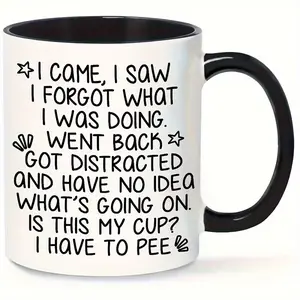 1pc Funny FORGETFUL Elderly Comic Mug - Ceramic Coffee Cup with "I Came & I Saw..." Funny Face, Suitable for Hot/Cold Drinks, Gift for Seniors, Birthday or Holiday Gifts