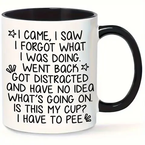1pc Funny FORGETFUL Elderly Comic Mug - Ceramic Coffee Cup with "I Came & I Saw..." Funny Face, Suitable for Hot/Cold Drinks, Gift for Seniors, Birthday or Holiday Gifts, Funny Design Mug