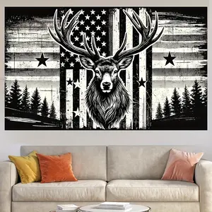 Rustic American Flag & Deer Tapestry, Durable Polyester Peach Skin Fabric Wall Hanging, Easy to Clean, Perfect for Bedroom & Dorm Decor, Western Home Decor, Wall Hanging Decor, 60x40 Inch Tapestry